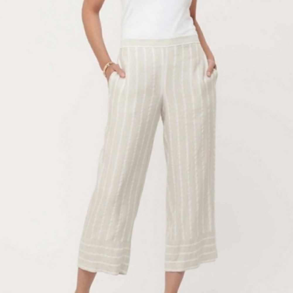 Loft Linen Striped Holiday Culottes Pants Sz S